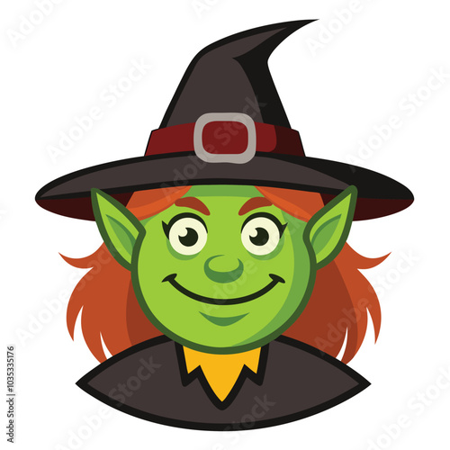 Doodle sticker funny witch with hat vector on white background