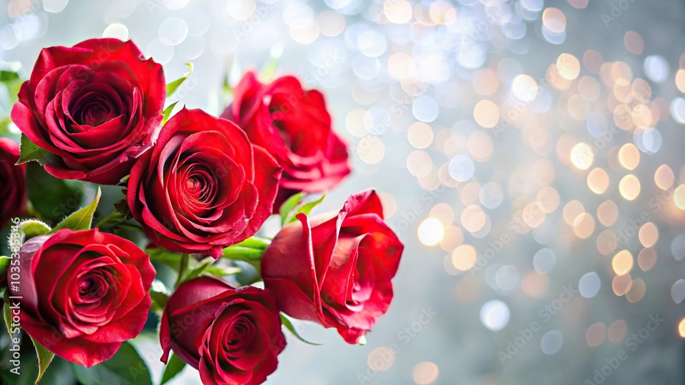 Red roses on a lighting background bokeh effect, asymmetrical Red roses on a lighting background bokeh effect, asymmetrical