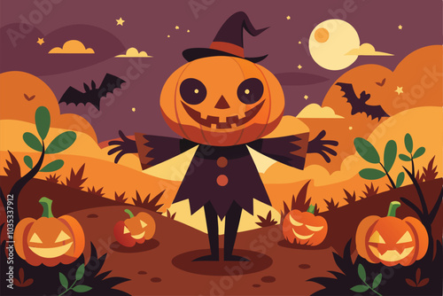 halloween background with pumpkin and bats - Generative AI