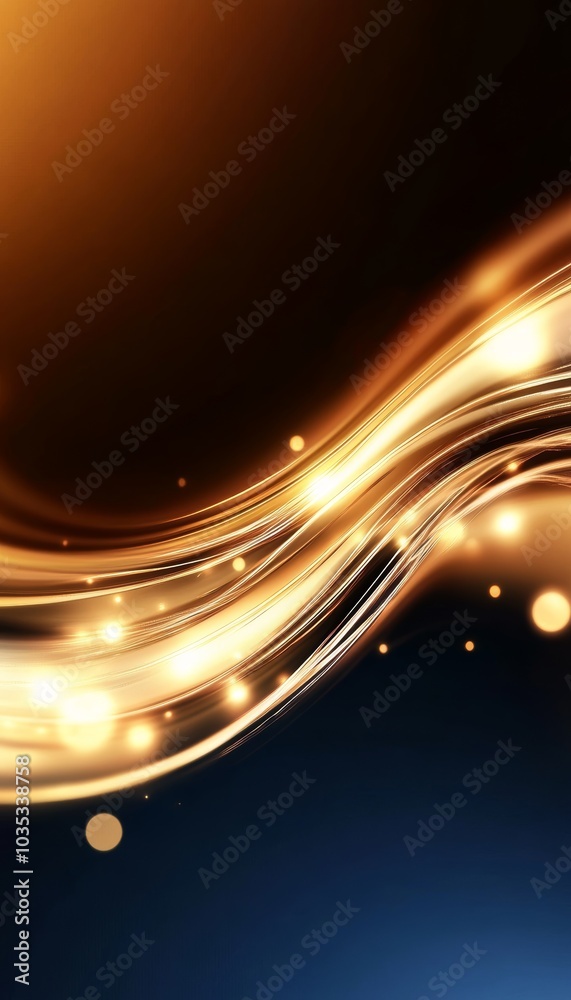 Abstract Glowing Background With Elegant Golden Wave, Sparkling Particles And Copy Space For Design Abstract Glowing Background With Elegant Golden Wave, Sparkling Particles And Copy Space For Design