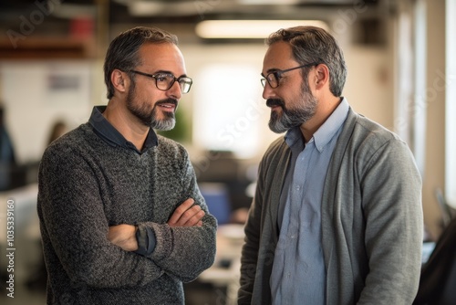 Business partners in office discussing work, Generative AI