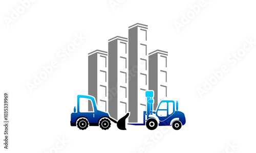 Heavy equipment and building illustration design vector