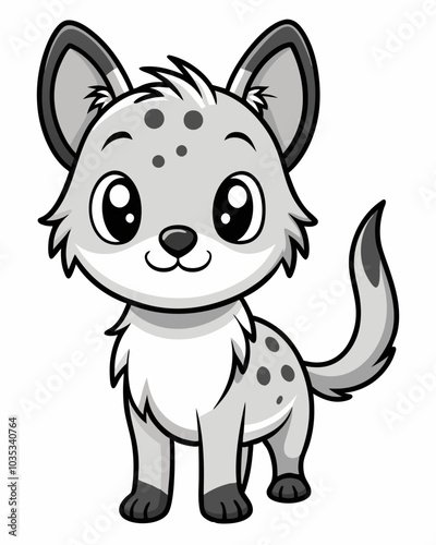 Cute kawaii hyena in minimalist black and white style for children's coloring book on white background 