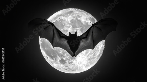 A single bat in the middle of a full moon, minimalist style photo