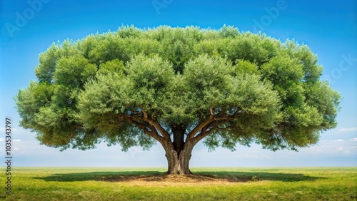 Symmetrical wild olive tree by a loch
