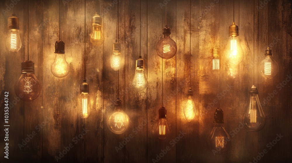 Obraz premium rustic chandelier made of wrought iron, adorned with multiple vintage-style light bulbs.