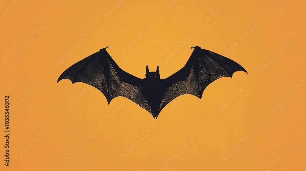 Minimalist bat silhouette on an orange background Minimalist bat silhouette on an orange background