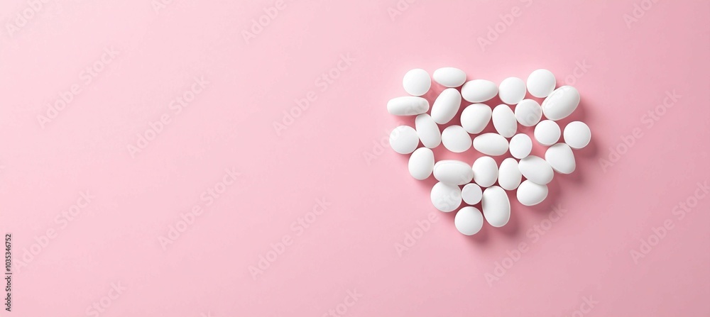 White Pebbles Arranged in a Heart Shape on a Pink Background