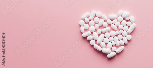 Heart Shaped Pills on Pink Background
