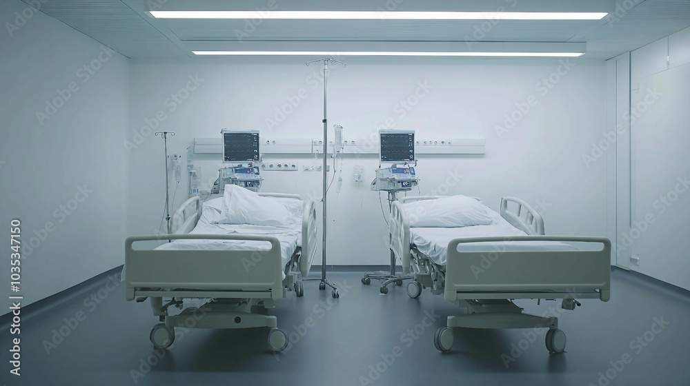 Empty Hospital Room with Two Hospital Beds Empty Hospital Room with Two Hospital Beds