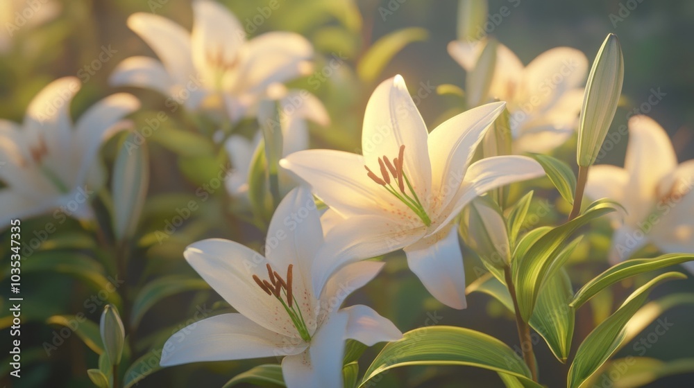 Obraz premium White Lilies Bathed in Golden Sunlight