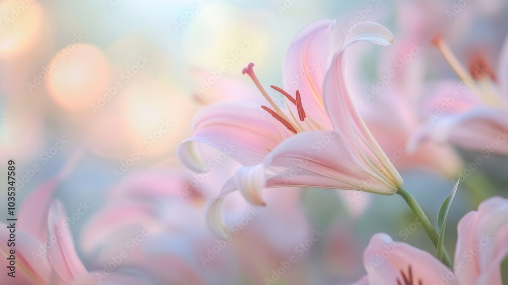 Delicate Pink Lily Blossom with Soft Background Blur Delicate Pink Lily Blossom with Soft Background Blur