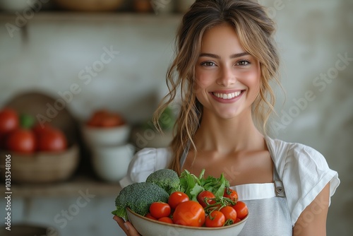 Woman Holding Fresh Vegetables, Encouraging Healthy Eating and Wholesome Nutrition photo