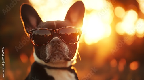 Boston Terrier wearing sunglasses