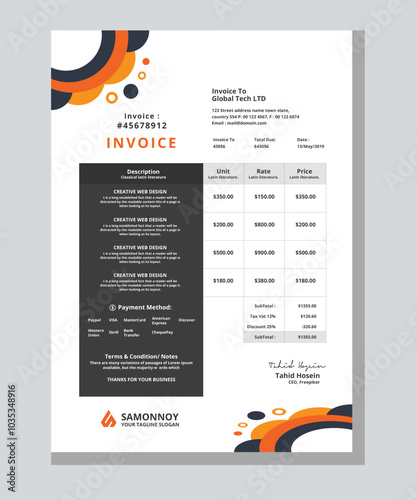 Modern Invoice form design template vector, Creative And Modern Invoice Design 2025/2026, New Invoice Template Design