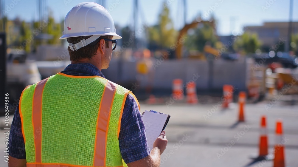 expert engineer inspecting construction materials while wearing a safety helmet and reflective jacket expert engineer inspecting construction materials while wearing a safety helmet and reflective jacket