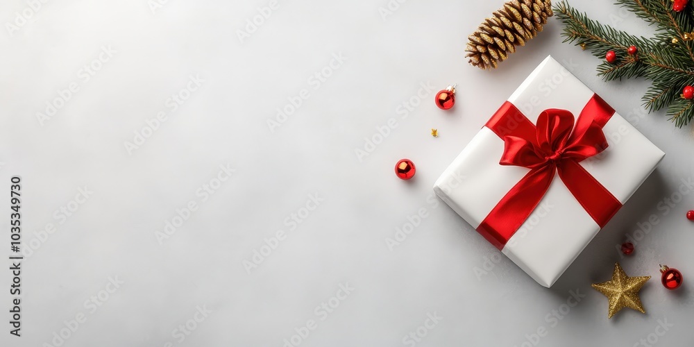 Elegant Christmas Present with Decorations on a White Background Elegant Christmas Present with Decorations on a White Background
