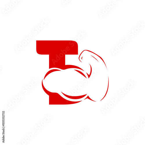 A combination logo between fitness hands with letters, numbers, alphabet, initials with a red base color for business purposes and others