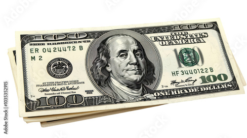 Detailed Close-Up of a Hundred Dollar Bill Isolated on a White Background for Financial and Economic Concepts or Educational Resources