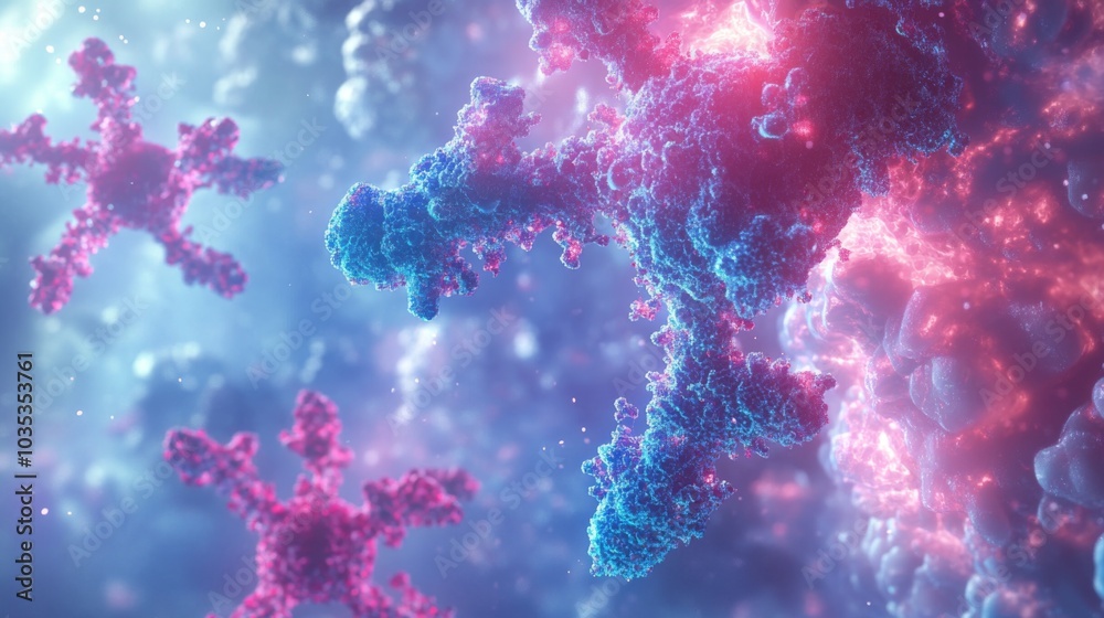 Abstract Fractal Structures with Glowing Blue and Pink Colors Abstract Fractal Structures with Glowing Blue and Pink Colors