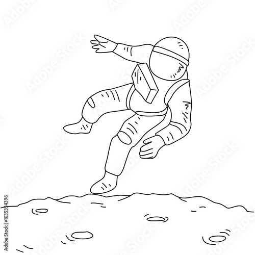 Sketch drawing of An astronaut with a moon background vector illustration. Astronaut design simple sketch style vector concept. Space themes design for education and business presentation purpose.