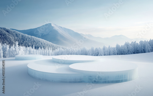 The natural background of snow mountain e-commerce products display table
