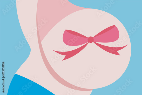 Illustration depicts pregnant woman's belly with pink bow tie, suggesting warmth and positivity.