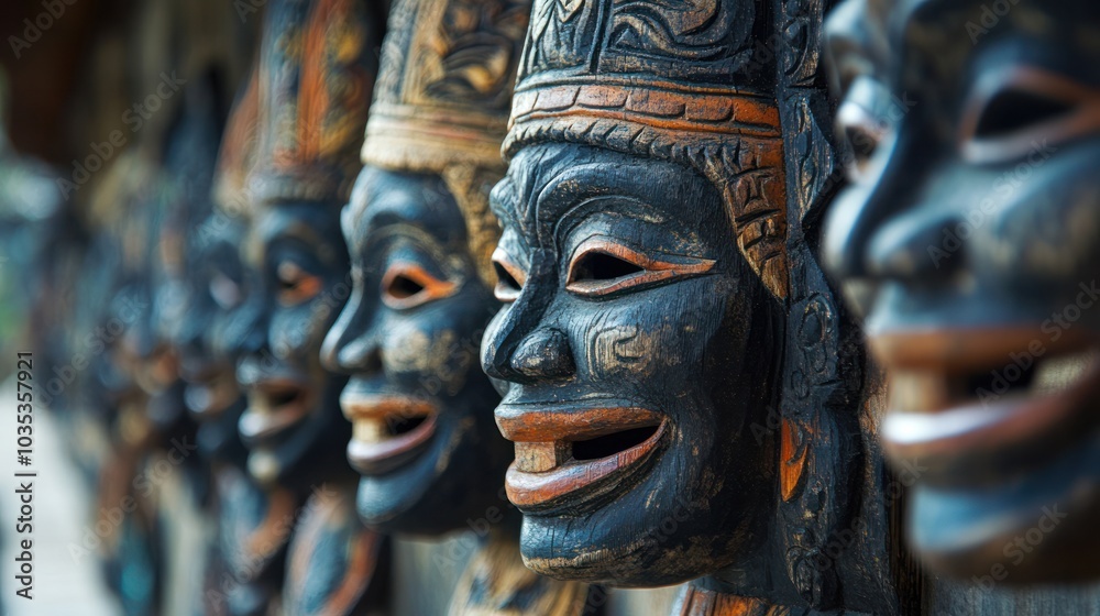 Fang wood mask carving, a traditional art form where masks are created for use in spiritual and communal ceremonies Fang wood mask carving, a traditional art form where masks are created for use in spiritual and communal ceremonies