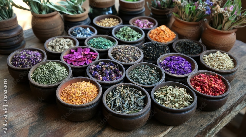 Fototapeta premium Gonya traditional herbal medicines, using ancient knowledge to create remedies for health and healing