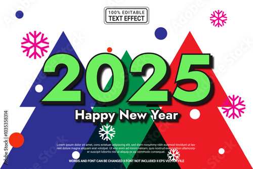 Editable text effect 2025 New Year 3d cartoon template style modern premium vector photo