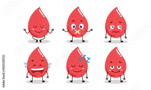 funny blood cartoon with various expressions vector illustration