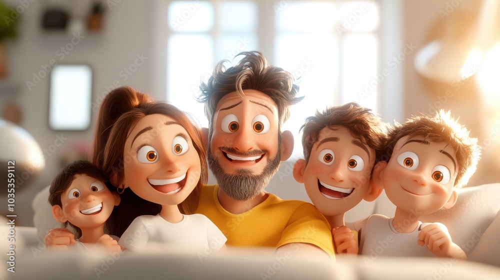 An animated family delightfully poses for a joyful family portrait, highlighting warmth, love, and connection through their cheerful expressions and lively setting. An animated family delightfully poses for a joyful family portrait, highlighting warmth, love, and connection through their cheerful expressions and lively setting.