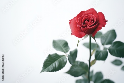 Beautiful Red Rose with Lush Green Leaves