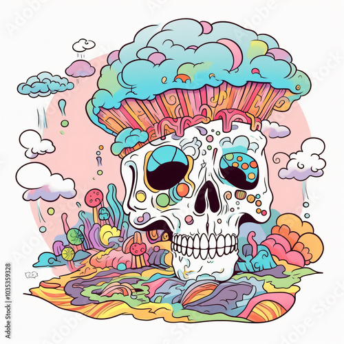 Cosmic Skull Wonderland Psychedelic Mushroom Fantasy, festival,colorful tattoo,sugar,decor,boho,bohemian,funcky photo