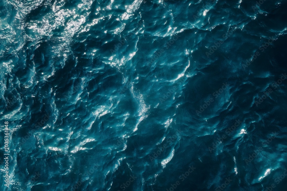 Dark teal ocean water surface reflecting sunlight with rippled texture background for nature landscape concept Dark teal ocean water surface reflecting sunlight with rippled texture background for nature landscape concept