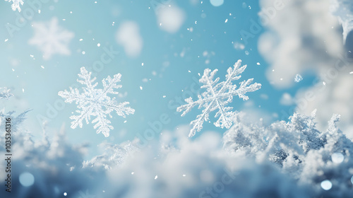 Close-up of snowflakes in winter sky