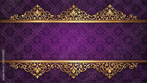  Intricate gold border on purple damask background