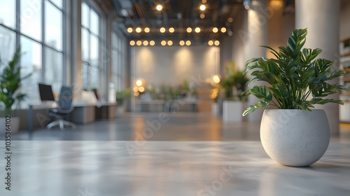 Modern bright office interior with furniture and daylight.Blurred background of a modern office space. Blurred office backdrop.