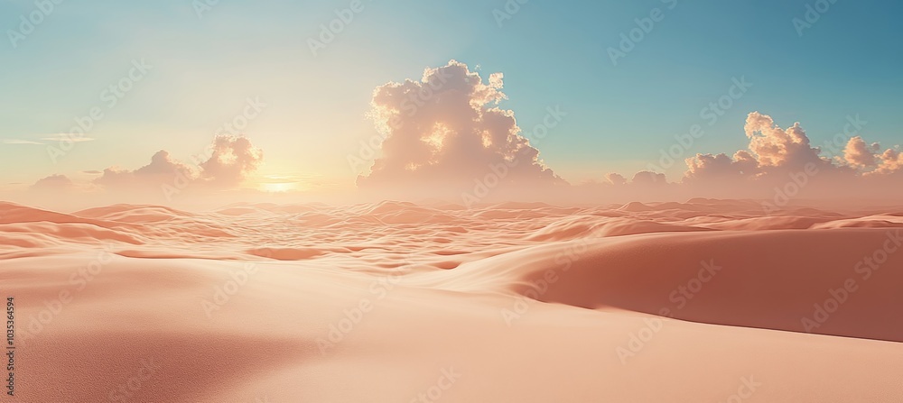 Fototapeta premium Sunset Over Glowing Sand Dunes, a Serene and Beautiful Natural Landscape in the Desert