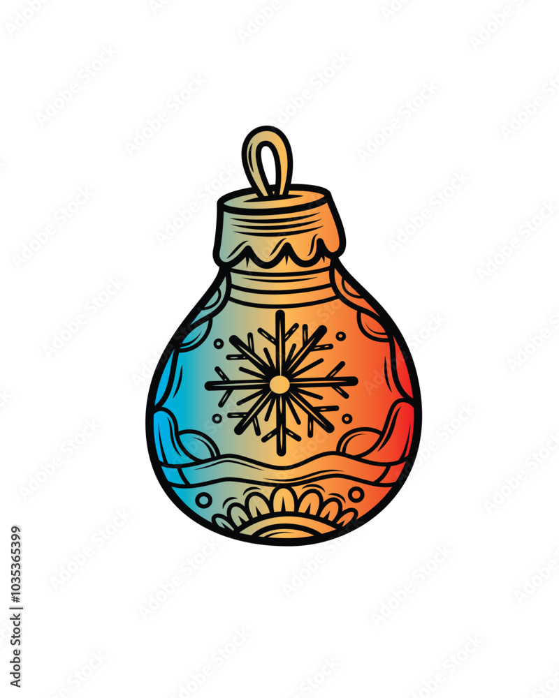 New Year's toy with hand-drawn patterns. Original vector illustration in vintage style. T-shirt design.
