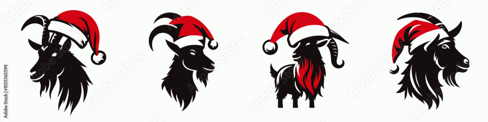 Fototapeta premium Goat in a Red Santa Hat