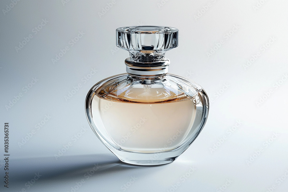 Elegant glass perfume bottle with soft pink liquid displayed artfully Elegant glass perfume bottle with soft pink liquid displayed artfully