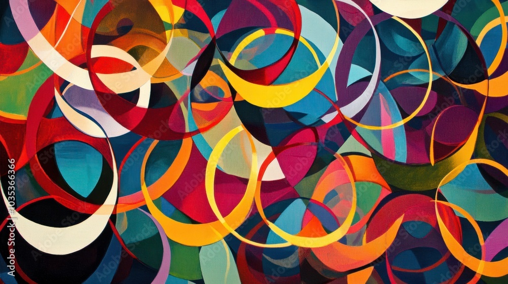 Complex patterns of overlapping circles, forming a rhythmic and dynamic abstract design Complex patterns of overlapping circles, forming a rhythmic and dynamic abstract design