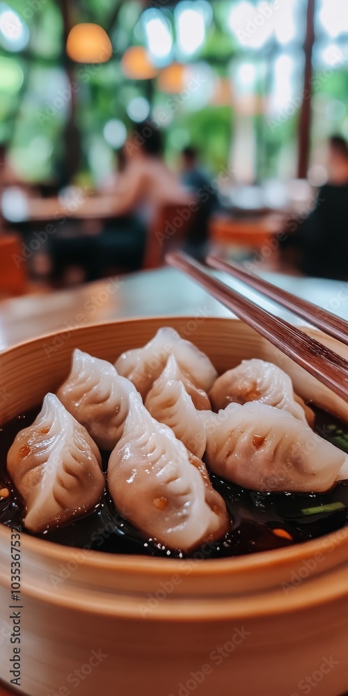Steamed Dumplings. Traditional Asian Cookery with Soy Sauce and Chopsticks Steamed Dumplings. Traditional Asian Cookery with Soy Sauce and Chopsticks