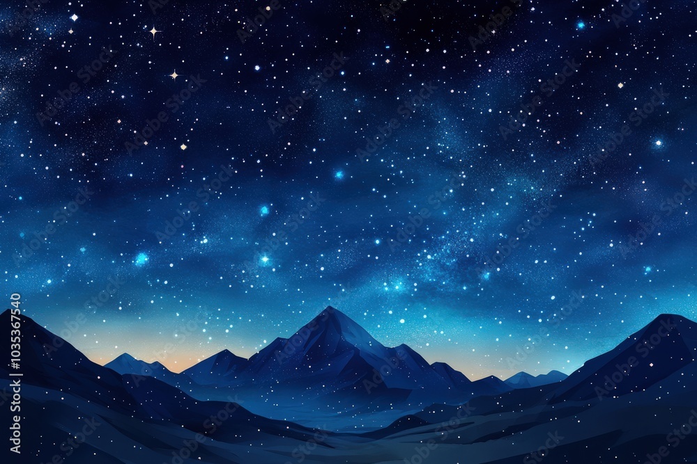 Stary Sky. Night Space and Galaxy Way Twinkle in Mountain Skyline Background Stary Sky. Night Space and Galaxy Way Twinkle in Mountain Skyline Background