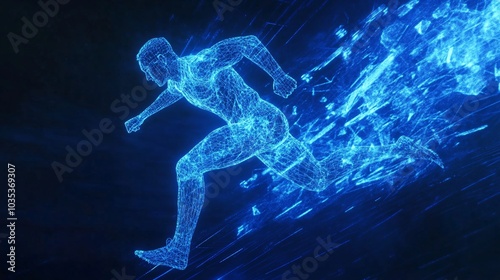 Wallpaper Mural Running man made of polygonal wireframe on dark blue background. Copy space. Torontodigital.ca
