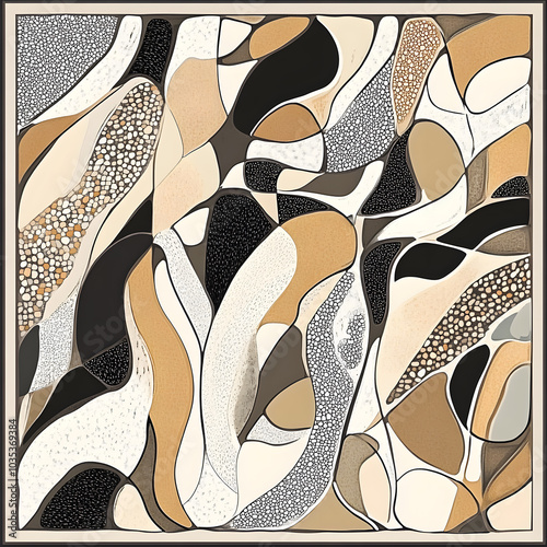 Geometric and Organic Doodle Tile and Carpet Designs with White Borders | Hand-drawn, Abstract, Floral, and Symmetrical Patterns in Soft Pastel and Earth Tones