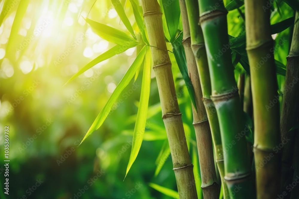 Obraz premium Sugarcane in Lush Garden. Bamboo Plant in Nature with Green Leaves