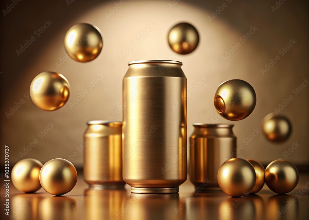 Dynamic Motion of Ball Striking Stacked Golden Cans in Minimalist Style Dynamic Motion of Ball Striking Stacked Golden Cans in Minimalist Style
