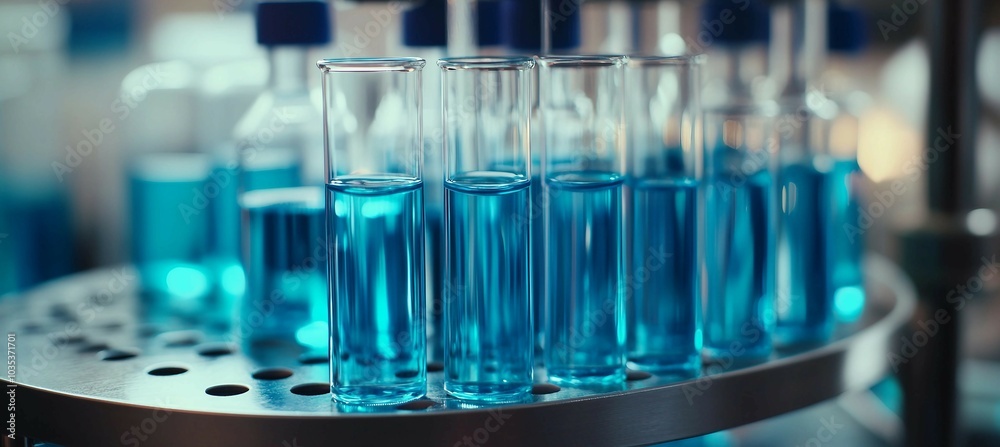 Blue Liquid in Test Tubes in a Laboratory Setting Blue Liquid in Test Tubes in a Laboratory Setting